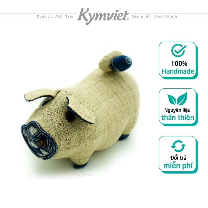 Lợn Đông Hồ Cao Cấp Kymviet 100% Handmade Vải Thổ Cẩm Truyền Thống [LDH-2102]