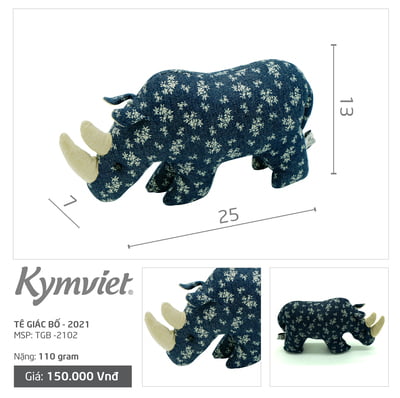 Đồ Chơi Nhồi Bông Hình Tê Giác Bố Kymviet 100% Handmade Cotton [TGB-2102]