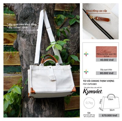 Túi Vải Canvas Đeo Chéo Khắc Tên Riêng Kymviet Đựng Đồ Đa Năng, Thiết Kế Thời Trang 100% Handmade [CVTV-001]