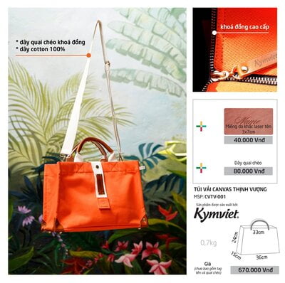 Túi Vải Canvas Đeo Chéo Khắc Tên Riêng Kymviet Đựng Đồ Đa Năng, Thiết Kế Thời Trang 100% Handmade [CVTV-001]